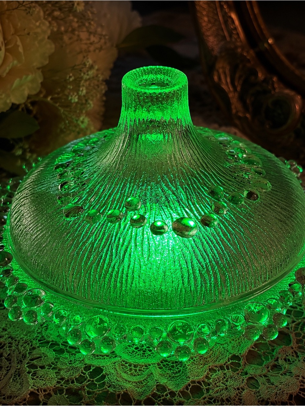 Vintage Masserini Barocco Frosted Glass Lidded Candy Dish Fairy Lamp